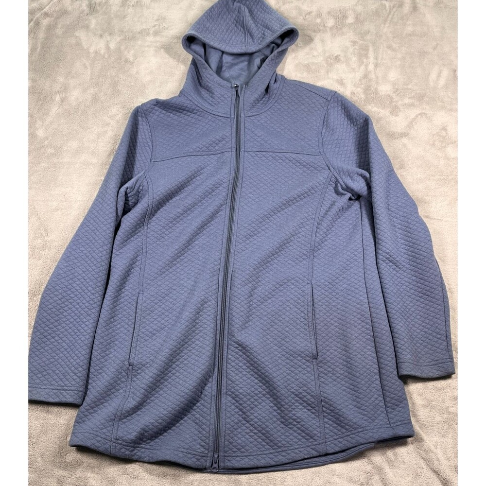 LL Bean Womens Quilted Full Zip Hoodie Tunic Jacket Blue 513893 Size Large